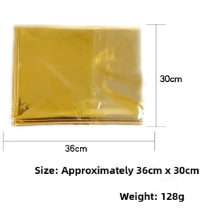 Detail of rose gold PET tablecloth in packaging with 36x30cm folded size specifications