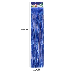 Blue metallic foil fringe curtain 100x10cm for festive birthday and party wall decorations