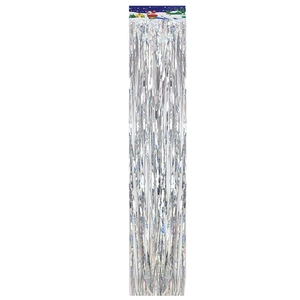 Macro detail of laser silver rain curtain fringe for Christmas party background decoration