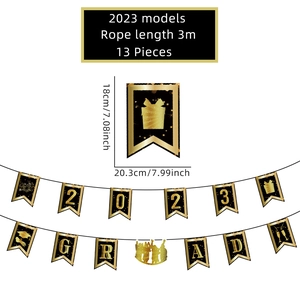 Detailed size specifications for Black and Gold 2023 Graduation Banner set with 13 pennants