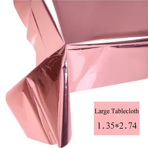 Large rose gold PET tablecloth with metallic mirror finish for party decor 1.35x2.74m
