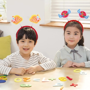Kids festival headbands with spring cartoon rocket and round signs for school party