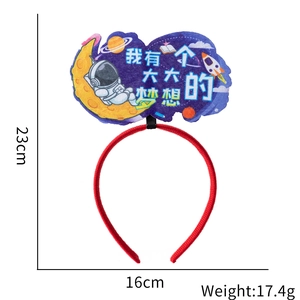 Kids astronaut headband for space themed parties with rocket and moon design, size 23x16cm