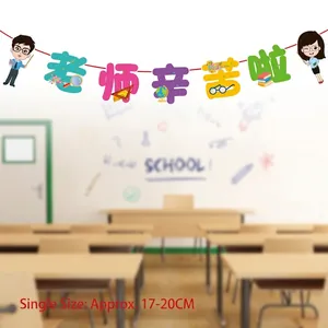 Close-up of paper graduation banner with teacher figures and school elements 17-20cm