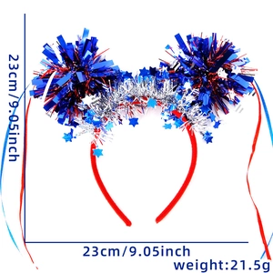 Haarreif zum Unabhängigkeitstag mit blauen Glitzer-Pompons und weißen Sternen