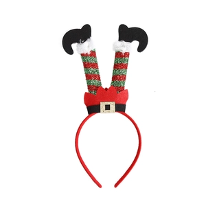 Funny Christmas elf legs headband with red and green stripes for holiday party costume