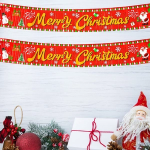 Merry Christmas Red Foil Fringe Banner Tinsel Curtain Xmas Festive Wall Hanging Decoration Party Background Backdrop