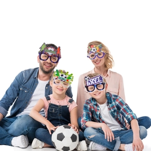 Football themed party glasses set with assorted soccer patterns for fans and celebrations