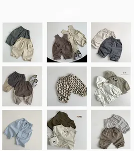 Detail showcasing Korean style kids clothing collection with textured cotton fabrics