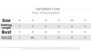 Detailed size chart for kids lightweight sun protection jacket with specific measurements