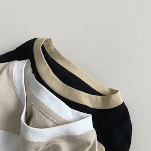 Kids minimalist color-block cotton T-shirts in black, beige and white color options