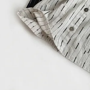 Japanese style loose cotton striped short sleeve shirt for kids in cream and black