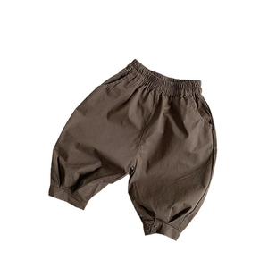Pantalon large en coton marron pour enfants avec taille élastique et coupe rétro