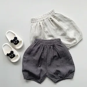 Short Rayé en Coton et Lin pour Enfants Été Style Coréen Bloomers Décontractés pour Bébés Garçons Filles Respirant Doux