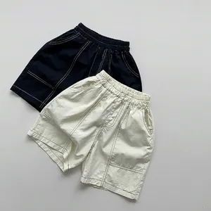 Kinder Baumwolle Lässige Shorts Kontrastnähte Elastischer Bund Sommer Lockere Shorts Für Jungen Mädchen 80-130