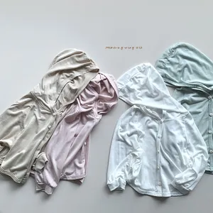 Toddler hooded thin sun protection jackets in beige, pink, white, and mint green colors