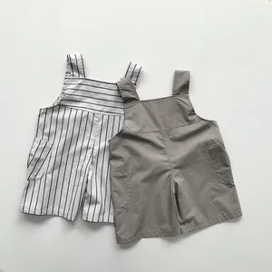 Salopette per bambini in cotone e lino con disegni minimalisti a righe e grigio tinta unita