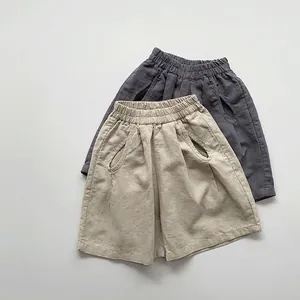 Kinder Baumwolle Leinen Shorts Sommer Atmungsaktiv Lässig Lockere Hose Für Jungen Mädchen Koreanischen Stil Einfarbig Weich