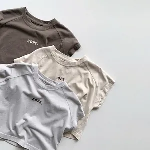 T-Shirt à Manches Courtes en Coton pour Enfants Style Coréen Minimaliste Impression de Lettres Hope Col Rond Haut Décontracté d'Été pour Garçons Filles