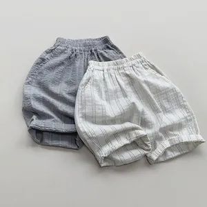 Kids Summer Cotton Striped Cropped Pants Boys Girls Breathable Elastic Waist Casual 7-Point Trousers Thin Anti-Mosquito