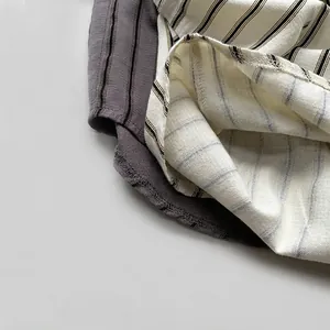 Kids trendy striped short sleeve shirt with Japanese style textured fabric and dual patterns