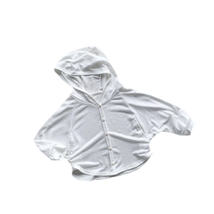 Kids lightweight hooded sun protection cardigan in white breathable cotton knit fabric