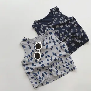 Gilet en Coton à Pois pour Enfants Sans Manches en Coton Flammé Col Rond Top pour Garçons Filles Style Coréen Débardeur d'Été