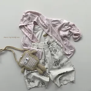 Ensemble d'été 3 pièces pour enfants avec cardigan rose et sac à pain au crochet