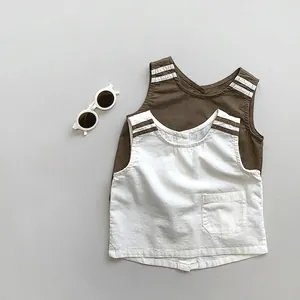 Kids Cotton Sleeveless Vest Top Summer Breathable Solid Color Round Neck Waistcoat For Boys Girls Retro Casual Outerwear