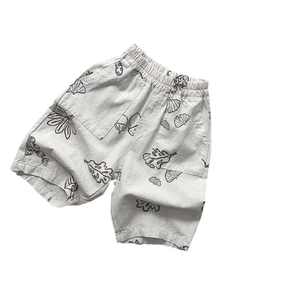 Kids linen cotton shorts with nature-inspired botanical prints and elastic waistband