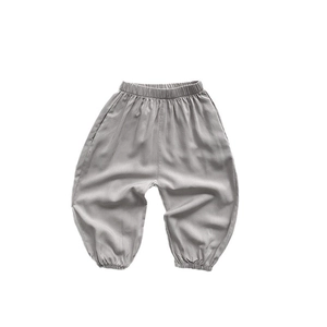 Loose fit grey kids anti-mosquito jogger pants with elastic high waist and ankle cuffs
