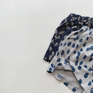 Kids polka dot cotton shorts 2-pack with elastic waistband in navy and grey