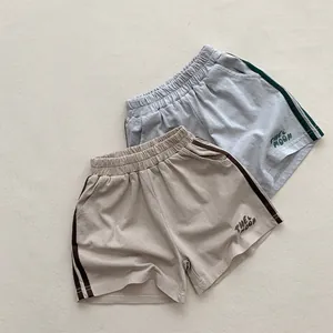 Shorts en Maille de Coton pour Enfants Été Décontracté Garçons Filles Rayures Lettres Taille Élastique Doux Respirant