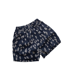 Kids casual summer polka dot shorts in dark blue with abstract print and elastic waist