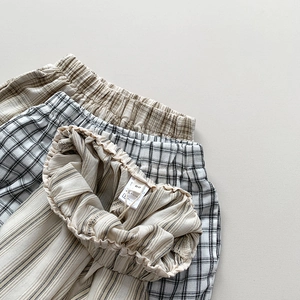 Kids plaid cotton mosquito pants in stripe and check patterns with elastic waist