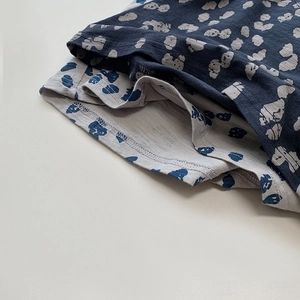 Lot de shorts bébé en coton à motif chiot en bleu et gris, tissu en coton flammé léger