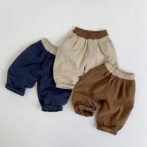 Pantalon Harem Décontracté en Coton pour Enfants Style Coréen Couleur Unie Adouci Pantalon Ample pour Bébés Garçons Filles Automne Printemps