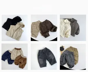 Collage de conjuntos casuales para niños con chalecos con capucha y pantalones cargo