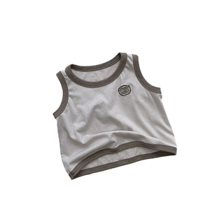 Débardeur pour enfant en coton rafraîchissant beige avec liseré marron chiné