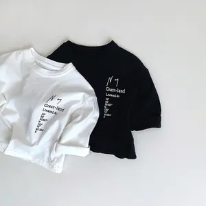 Kids Long Sleeve Cotton T-Shirt Letter Print Round Neck Casual Pullover Top For Boys Girls Autumn Fashion Comfortable Shirt