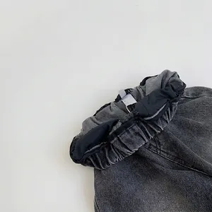 Classic dark grey kids vintage wash denim jeans with elastic waistband and soft fabric