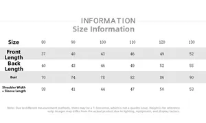 Detailed size guide table for kids vintage plaid shirt with length and chest measurements