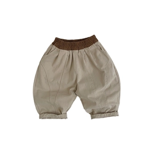 Pantalon de loisirs en coton kaki pour enfants avec taille élastique marron Mori