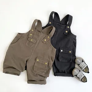 Koreanischer Stil Kinder Baumwolle Cargo Latzhose Casual Einfarbig Overall Mit Taschen Für Jungen Mädchen Kleinkind Mode Hosen