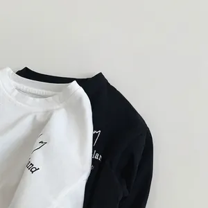 Classic round neck long sleeve T-shirt for kids in black and white with letter print