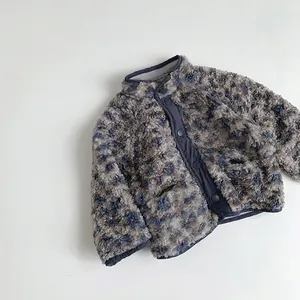 Kids Winter Plush Leopard Print Jacket Korean Style Warm Acetate Fiber Coat For Baby Boys And Girls Outwear