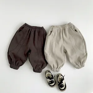 Pantalon de Jogging Doublé en Polaire pour Enfants Style Coréen Décontracté Chaud Jogger pour Garçons Filles Automne Hiver Couleur Unie Pantalon Harem