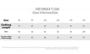 Detailed size chart for children fleece tops with measurements in a clean table layout