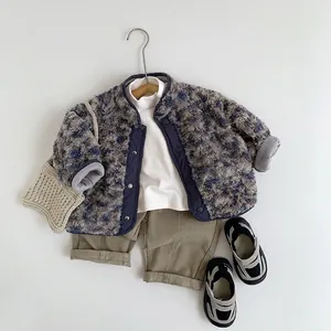 Kids leopard print fleece jacket set with beige pants and white turtleneck top
