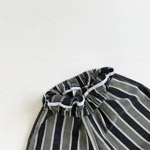 Pantalon rayé décontracté pour enfant avec taille élastique et passepoil blanc en sauge